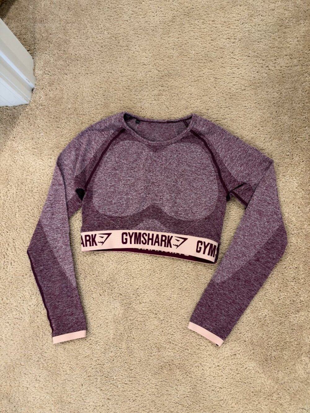 Gymshark Flex Long Sleeve Crop Top Burgundy Marl & Pink Size M